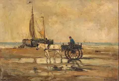 Anton Stockmann, Bringing in the Catch at Low Tide, Oil on Canvas