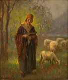 Charles Waltensperger, Shepherdess And Her Flock, Oil on Canvas