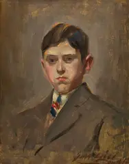 Portrait of Young Man by Joseph W. Gies, circa 1915, Oil on Canvas Board, sold Sep 2025