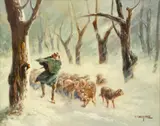 John Califano, Untitled, Oil on Canvas Shepherd in a Driving Snow