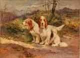 George Henry Fauvel, Portrait of Two Basset Hounds, Oil on Canvas