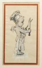 J. C. Leyendecker, Study for Thanksgiving Cherub Sharpening Knife, circa 1909, Watercolor And Gouache on Paper