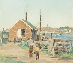 James Jeffrey Grant, Gloucester Lobstermen, Oil on Canvas Board