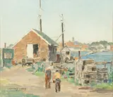 James Jeffrey Grant, Gloucester Lobstermen, Oil on Canvas Board