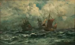 Robert Hopkin, Sailing Vessels at Sea, Oil on Canvas, 19th Cen.