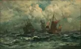 Robert Hopkin, Sailing Vessels at Sea, Oil on Canvas, 19th Cen.