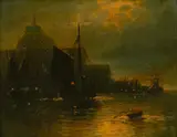 Félix Ziem, Moonlit Harbor Scene