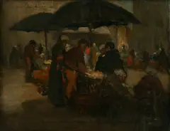 Francis Peter Paulus, Outdoor Market, Bruges, 1910, Oil on Canvas