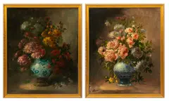 Jean Boucher, Floral Bouquets, Oils on Canvas