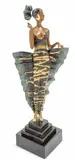 Erté, Femme Fatale, 1987, Bronze Sculpture with Aqua Blue And Black Patina with White Gold Leaf on Granite Base