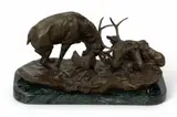 Stanley Quentin Johnson, Elk Fending Off a Pack of Wolves, 1975, Original Bronze Sculpture