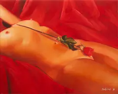 Sabine Kassik, Female Nude with a Rose, Oil on Canvas