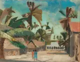 Theodore Haupt, Untitled, Oil on Canvas, 1954, Tropical Village Landscape