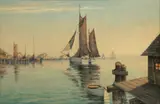 Fredrick Herman Immer, Harbor Scene, Pentwater, MI, circa 1930, Oil on Canvas