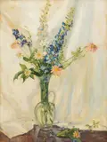 Johann Berthelsen, Flowers in a Glass Pitcher, Oil on Canvas