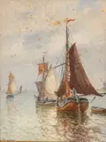 Louis Etienne Timmermans, Pêcheurs Quittant Le Port, 1880-1900, Watercolor on Paper