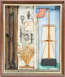 Louis E. Ransom, The Shipyard, 1960, Mixed Media on Masonite in Shadowbox