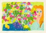 Walasse Ting, Woman with Vase, Lithograph in Colors on Wove Paper