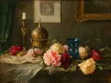 Adrienn Deák, Mrs. Hencz, Still Life with Roses, Oil on Canvas