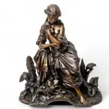 Isidore-Romain Boitel, Young Woman with Doves, Bronze Sculpture