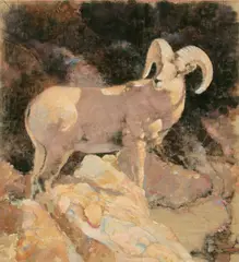 Robert Heindel, Big Horn Sheep, Oil on Canvas Mural