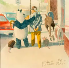Peter Catalanotto, Man with Animals Walking, 1989, Watercolor And Graphite on Paper