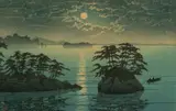 Kawase Hasui, Moonrise at Futago Island, Matsushima, circa 1931-1941, Woodblock Print