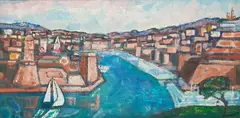 Dominique Leca, Entree Du Vieux Port, Marseille, Oil on Board 20th Century
