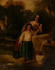 William Simson, Mother And Child at a Well, Oil on Canva