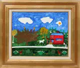 Philip LeRoy Willey, Feeding the Horse an Apple (Red House), circa 1974, Oil on Masonite