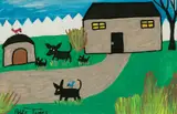 Addie James, Family Dog House, Acrylic on Paper Folk Art