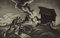 Thomas Hart Benton, Fire in the Barnyard, Offset Lithograph on Paper