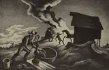 Fire in the Barnyard by Thomas Hart Benton, Offset Lithograph on Paper, sold Jul 2025