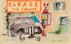 Urbain Huchet, Garage Tous Services, Color Lithograph on Wove Paper
