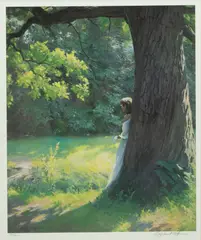 Gary David Hoffmann, Young Woman in a Forested Landscape, Offset Lithograph on Paper, 1980s