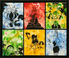 Christopher Ellis Daze, Untitled, 1995, Ink And Watercolor on Cardstock, Six Works Framed As One