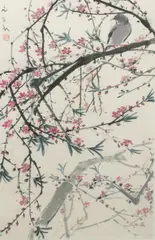 Wenxi Chen, Songbird And Cherry Blossoms, Ink And Gouache on Paper