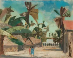 Theodore Haupt, Untitled, Oil on Canvas, 1954, Tropical Village Landscape