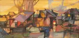 Jun Bueno Silva, Abstract Village Scene, 1974, Oil on Canvas