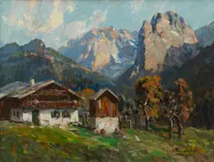 Stanislaw Bender, An Alpine Chalet, 1950-1960, Oil on Canvas