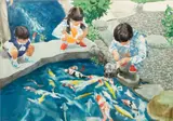 Marjorie Hecht Simon, Feeding the Goldfish, Watercolor on Paper