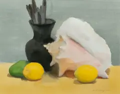 Michael Mahoney, Still Life with Shell And Black Vase, 1986, Watercolor on Paper