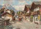 Stanislaw Bender, Alpine Village, 1950-1960, Oil on Canvas