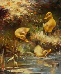 Hendrik Breedveld, Three Ducklings, Oil on Canvas
