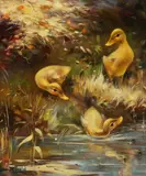 Hendrik Breedveld, Three Ducklings, Oil on Canvas
