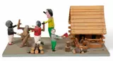 Felicien Levesque, Folk Art Painted And Carved Wood, Sculpture of a Logging Camp