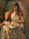 Massis Armen Bahador, Girl Reading, Oil on Artist Board