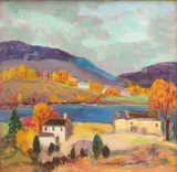 Fern Coppedge, Autumn on the Delaware, Oil on Canvasboard