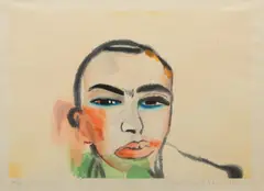 Untitled (Self Portrait) by Francesco Clemente, Woodcut in Colors on Kosa Toza Paper, sold May 2025