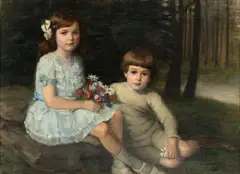 Vicky Zaeslein-Benda, Portrait of Siblings, Oil on Canvas